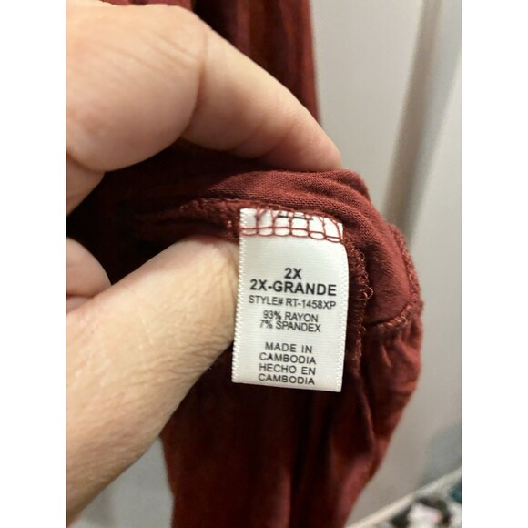 Zenana Premium Rust Babydoll Tunic Top 2X Plus Rayon Stretch Long Sleeve - Picture 3 of 4